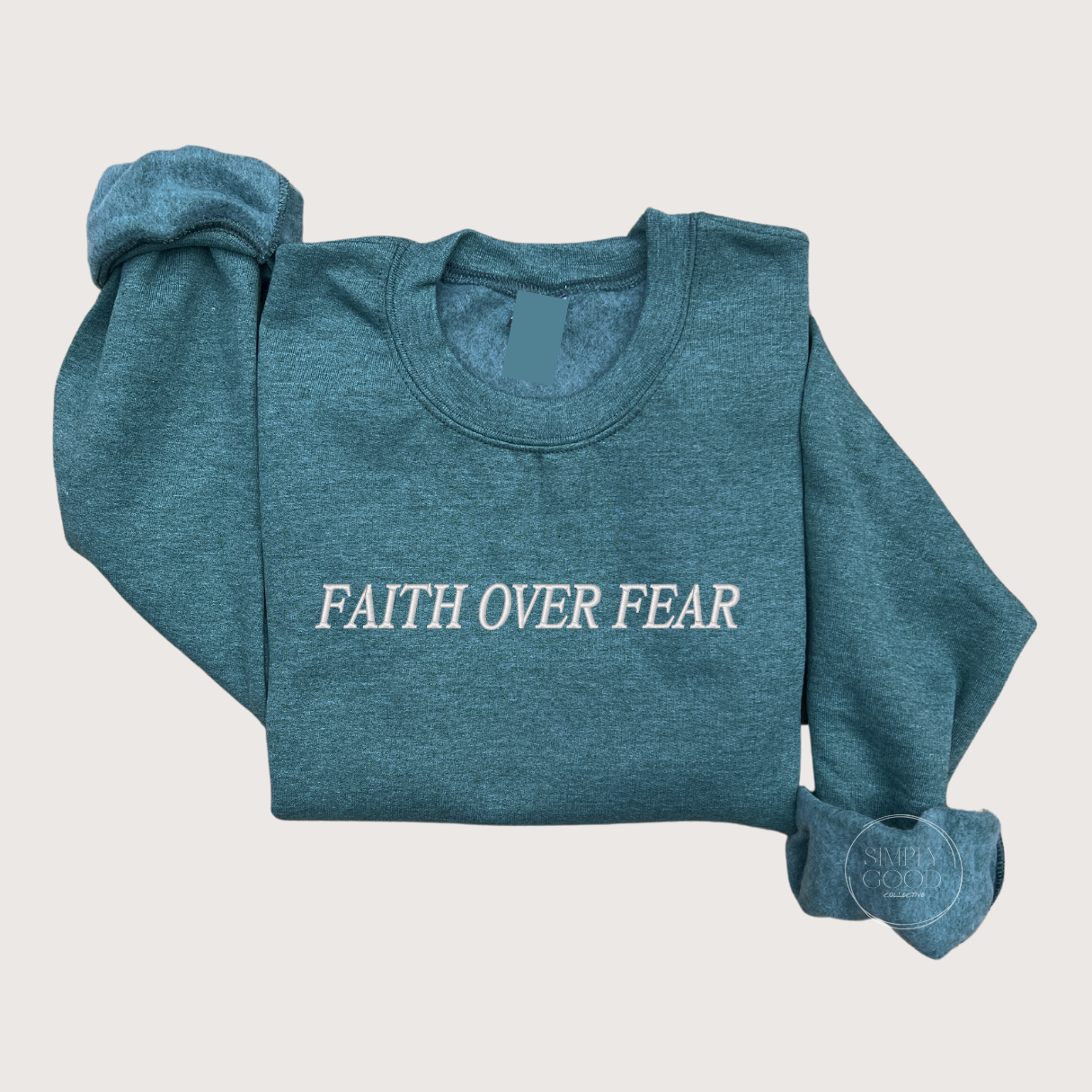 Christian faith over fear embroidered sweater,  faith over fear sweater. oversized christian sweater