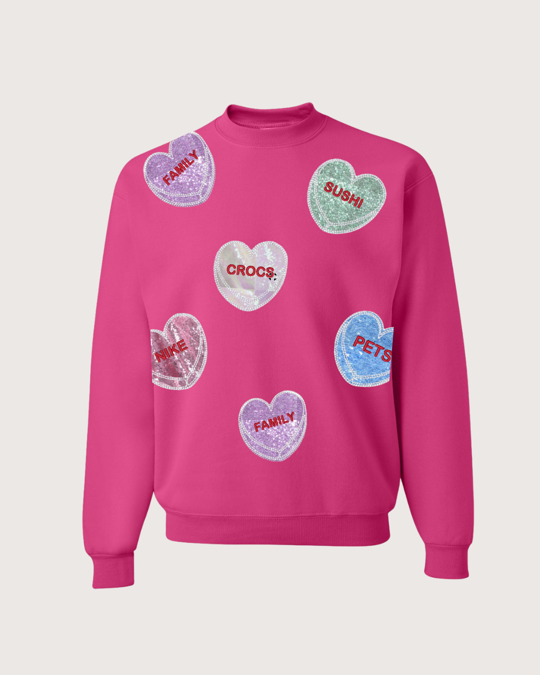 Personalized Valentines sweater, candy heart sweater, embroidered custom heart sweater