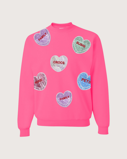 Conversation Custom sequin hearts Sweater