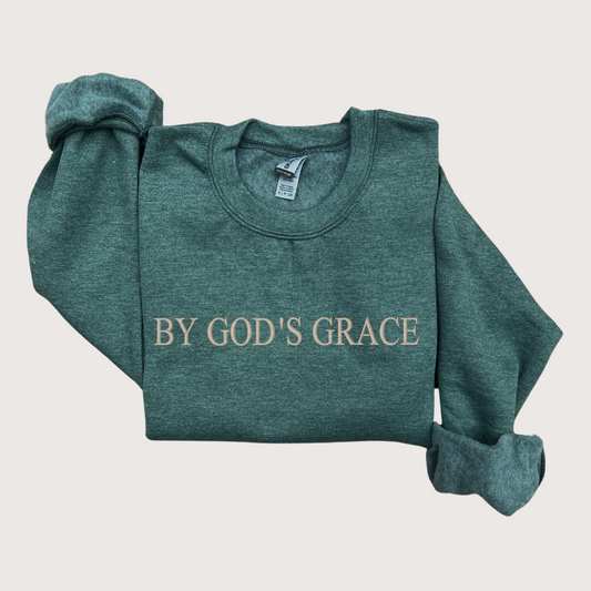 By God's grace embroidered sweater, good is good sweater