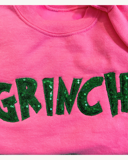 Grinch sequin embroidered Sweatshirt - Pink