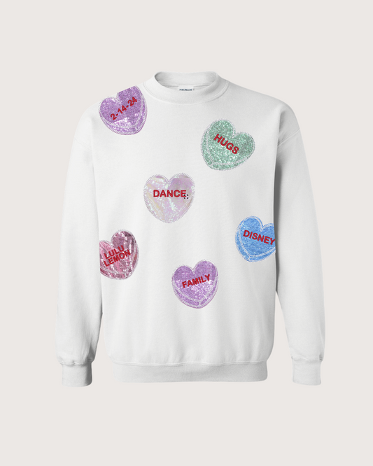 Conversation Custom sequin hearts Sweater